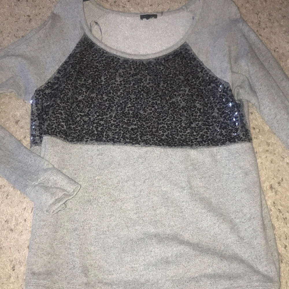 Express Gray Sequence Embellished Block Sweater - image 1